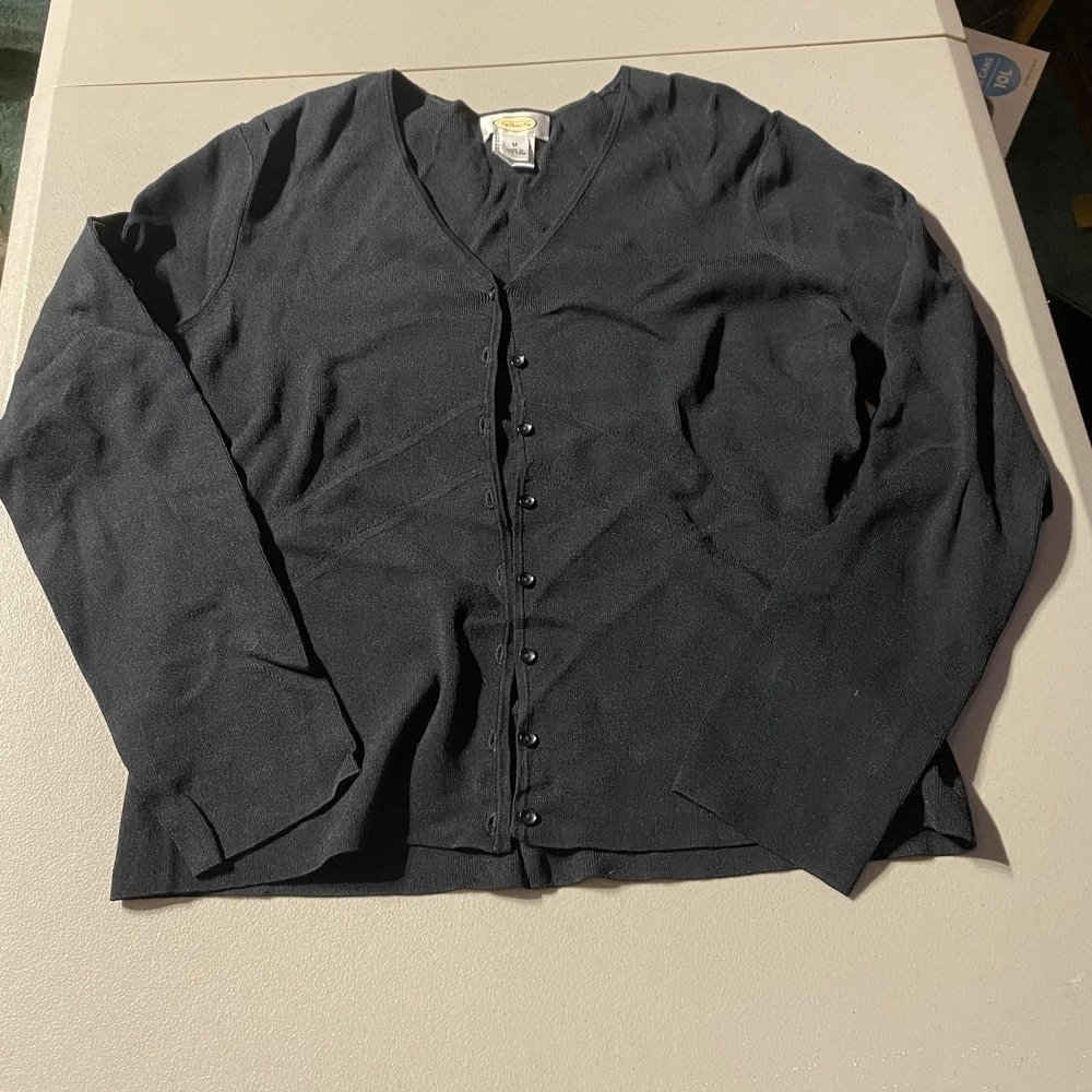 Vintage Talbots Black Button-Up Cardigan Women's Medium M Neutral Casual Layer